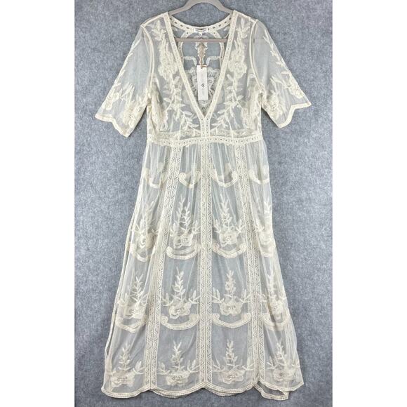 Woven Heart Dresses & Skirts - Woven Heart Lace Boho Dress Womens Medium Ivory Sheer Mesh Embroidered Fairy NEW